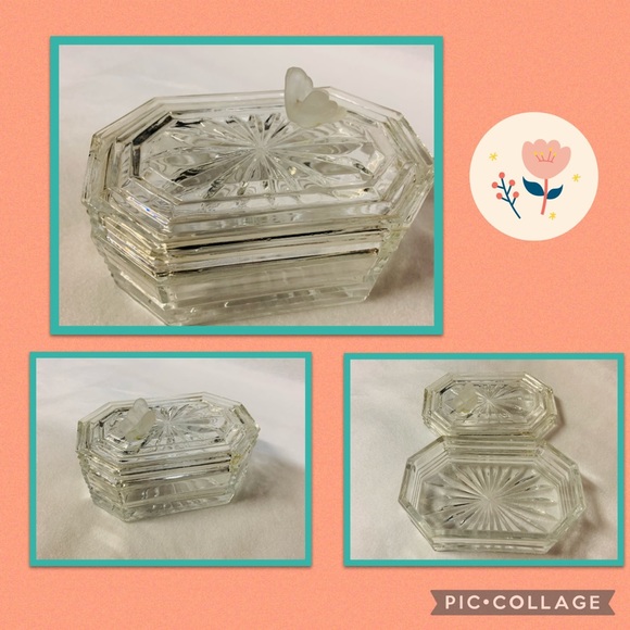 Other - •Vintage Glass Butterfly Candy Dish + Lid•